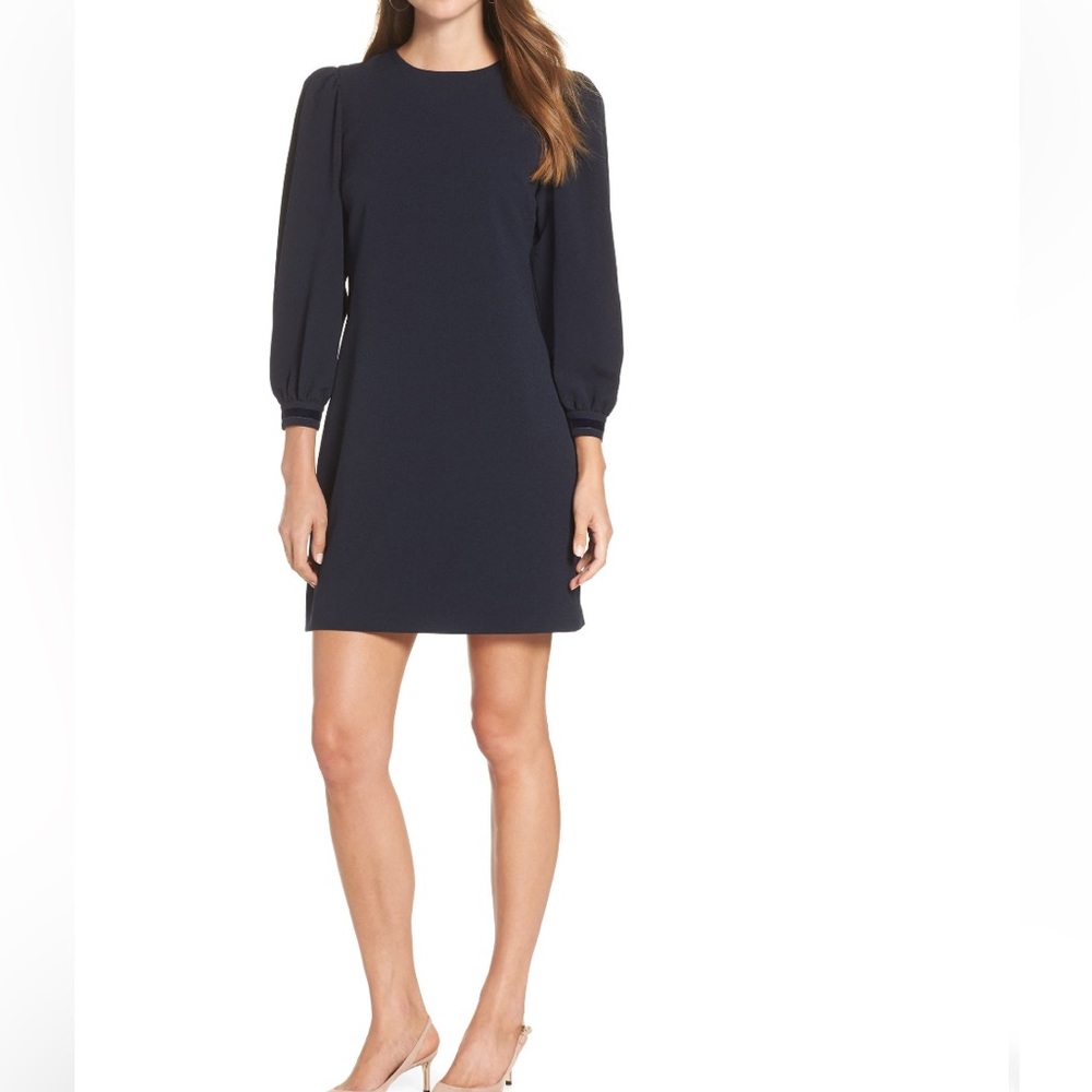 1901 Velvet Trim Shift Dress Navy 2